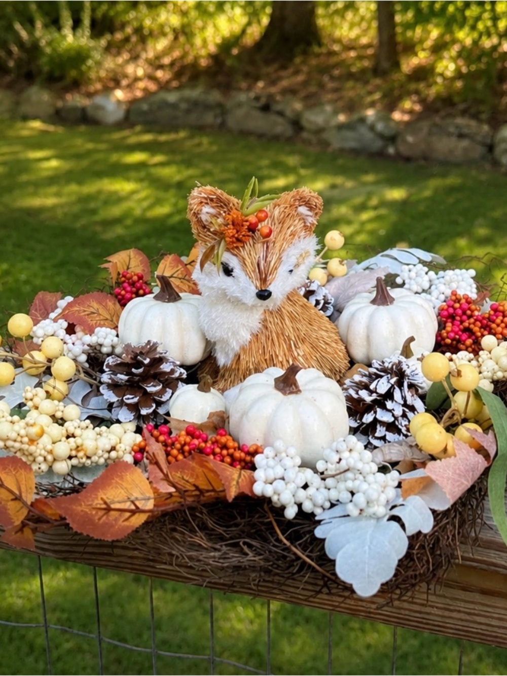 🦊 Autumn Sisal Fox & Wreath | For Centerpiece or Hang - Picture 2 of 15